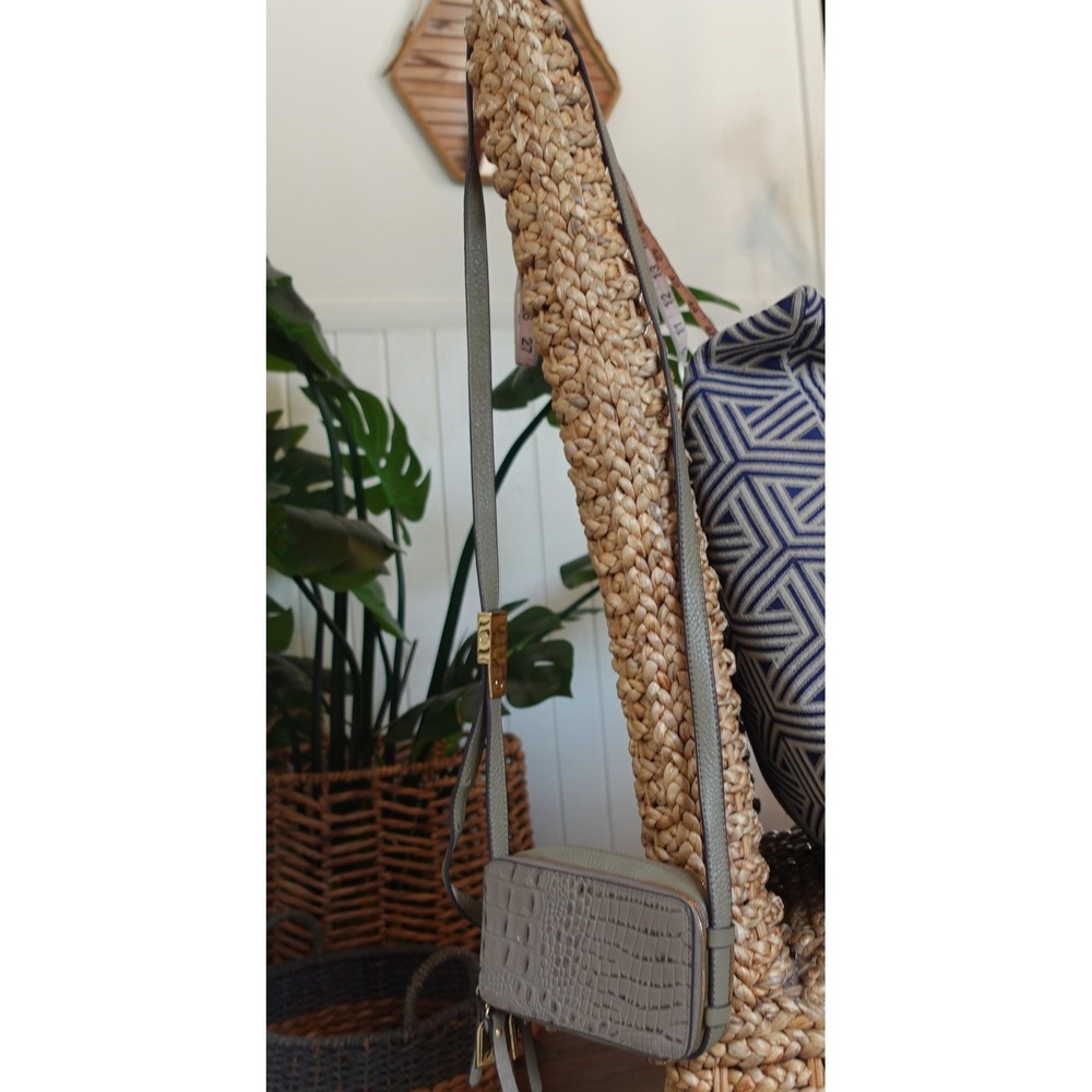 G.I.L.I. Genuine Leather Crocodile Embossed Crossbody Wallet Micro Mini Bag Gray - Picture 9 of 13